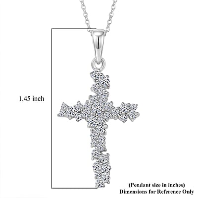 Luxuriant Lab Grown Diamond G-H SI 1.00 ctw Eternal Light Cross Pendant Necklace in Rhodium Over Sterling Silver 20 Inches