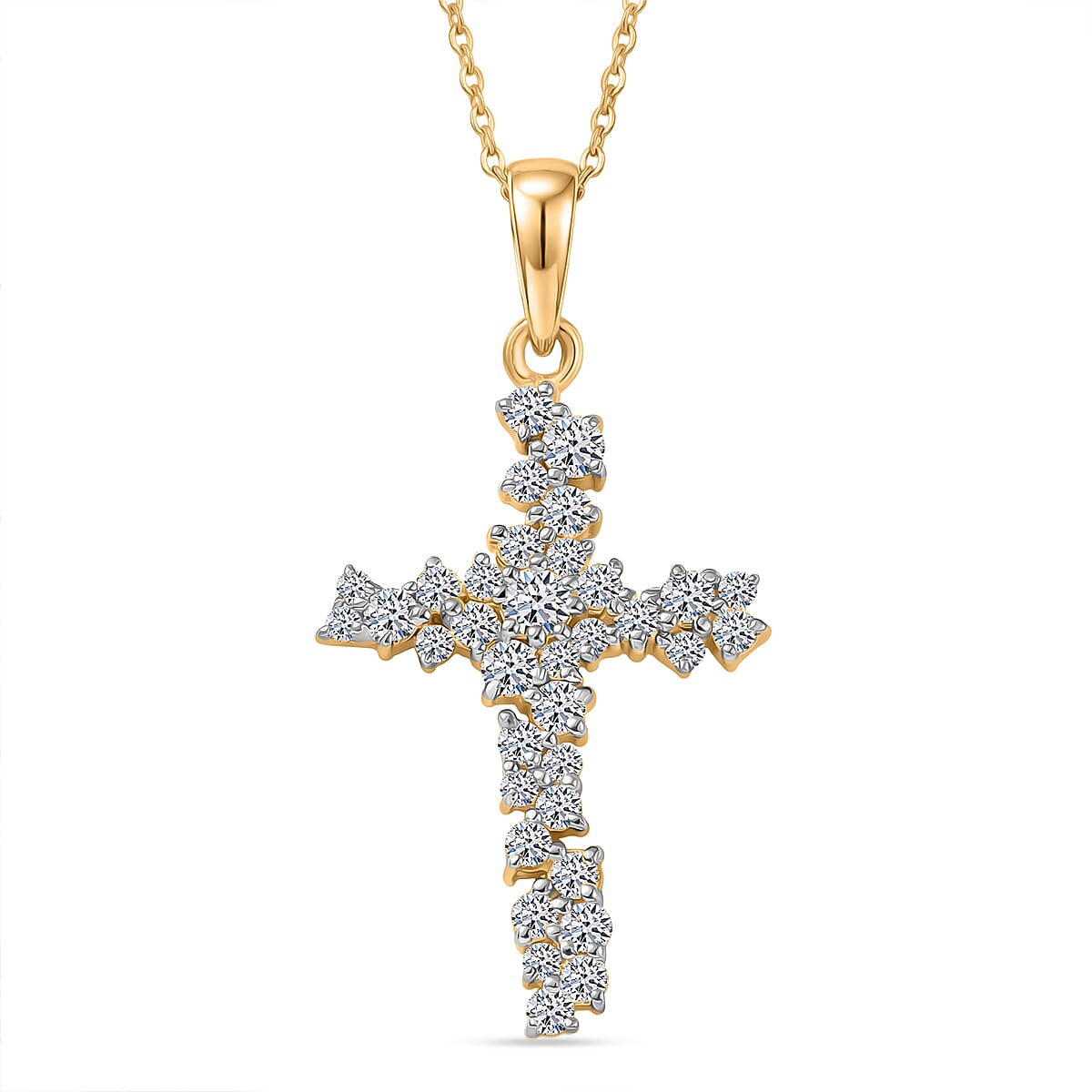 Luxuriant Lab Grown Diamond G-H SI 1.00 ctw Eternal Light Cross Pendant Necklace in 18K Vermeil Yellow Gold Over Sterling Silver 20 Inches  image number 0