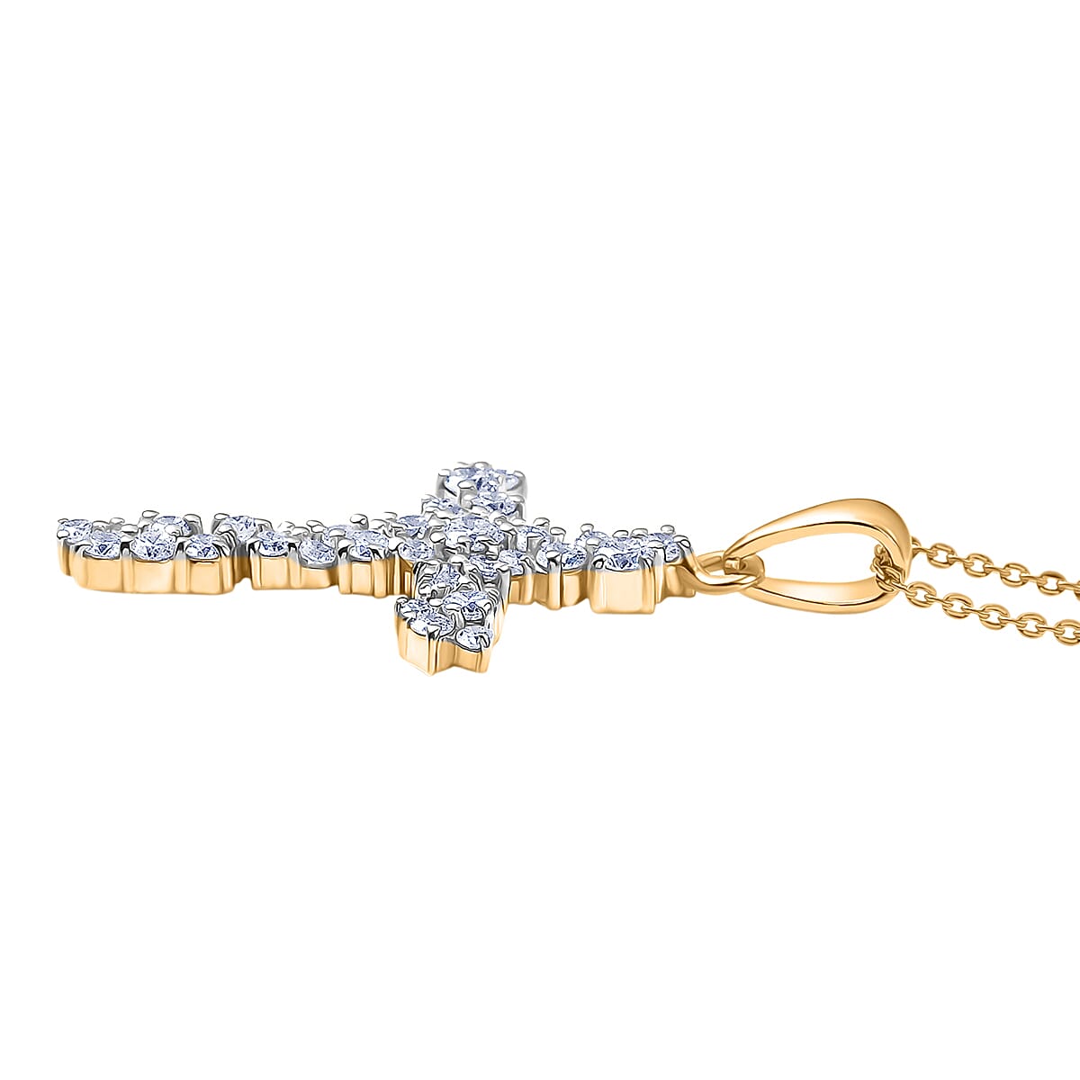 Luxuriant Lab Grown Diamond G-H SI 1.00 ctw Eternal Light Cross Pendant Necklace in 18K Vermeil Yellow Gold Over Sterling Silver 20 Inches  image number 3