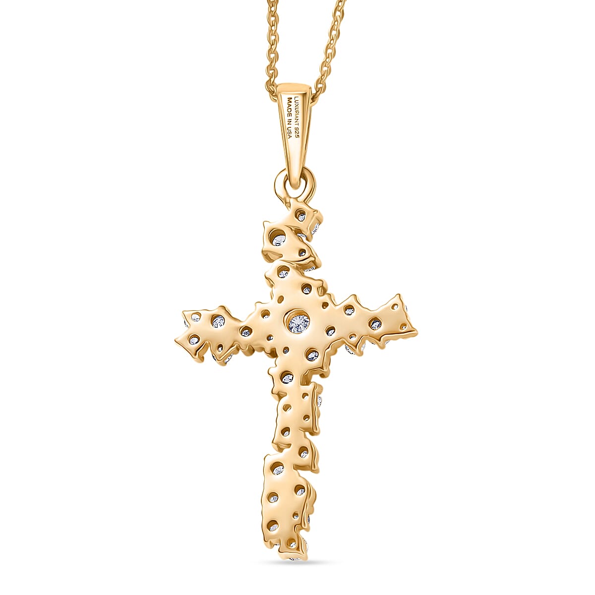 Luxuriant Lab Grown Diamond G-H SI 1.00 ctw Eternal Light Cross Pendant Necklace in 18K Vermeil Yellow Gold Over Sterling Silver 20 Inches  image number 4