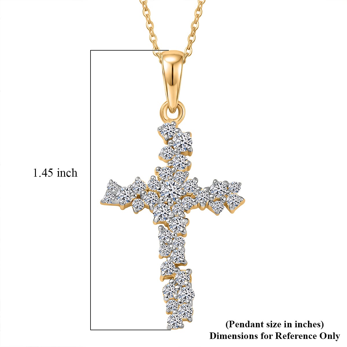 Luxuriant Lab Grown Diamond G-H SI 1.00 ctw Eternal Light Cross Pendant Necklace in 18K Vermeil Yellow Gold Over Sterling Silver 20 Inches  image number 6