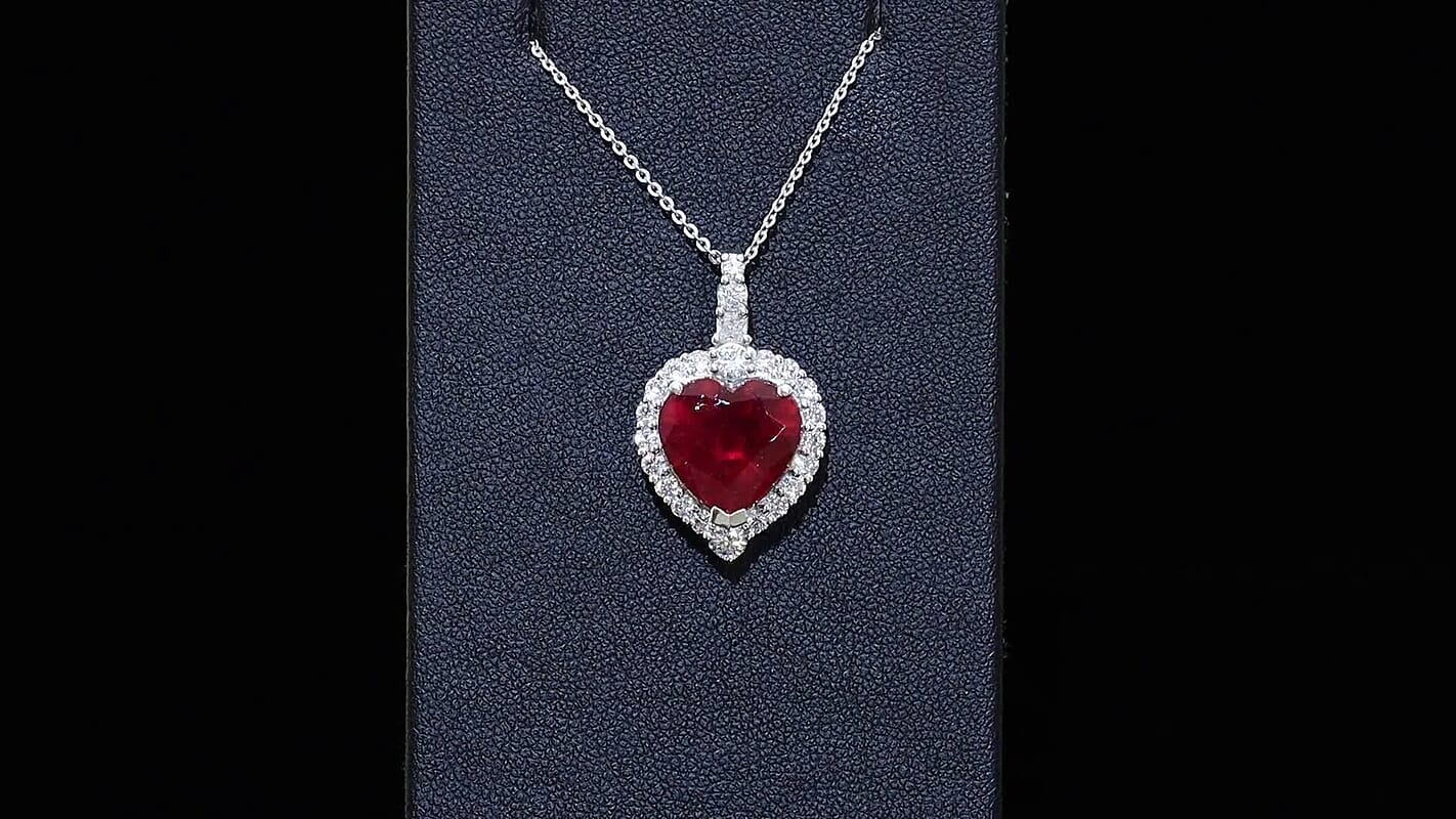 D'Joy Premium Niassa Ruby (FF), Moissanite Pendant Necklace (20 Inches) in Rhodium Over Sterling Silver 9.70 ctw