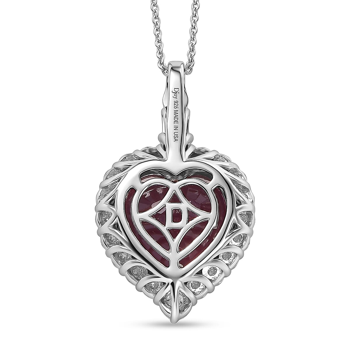 D'Joy Premium Niassa Ruby (FF) and Moissanite 9.70 ctw Pendant Necklace (20 Inches) in Rhodium Over Sterling Silver