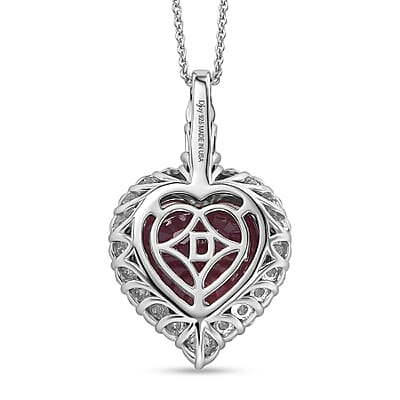 D'Joy Premium Niassa Ruby (FF) and Moissanite 9.70 ctw Pendant Necklace (20 Inches) in Rhodium Over Sterling Silver