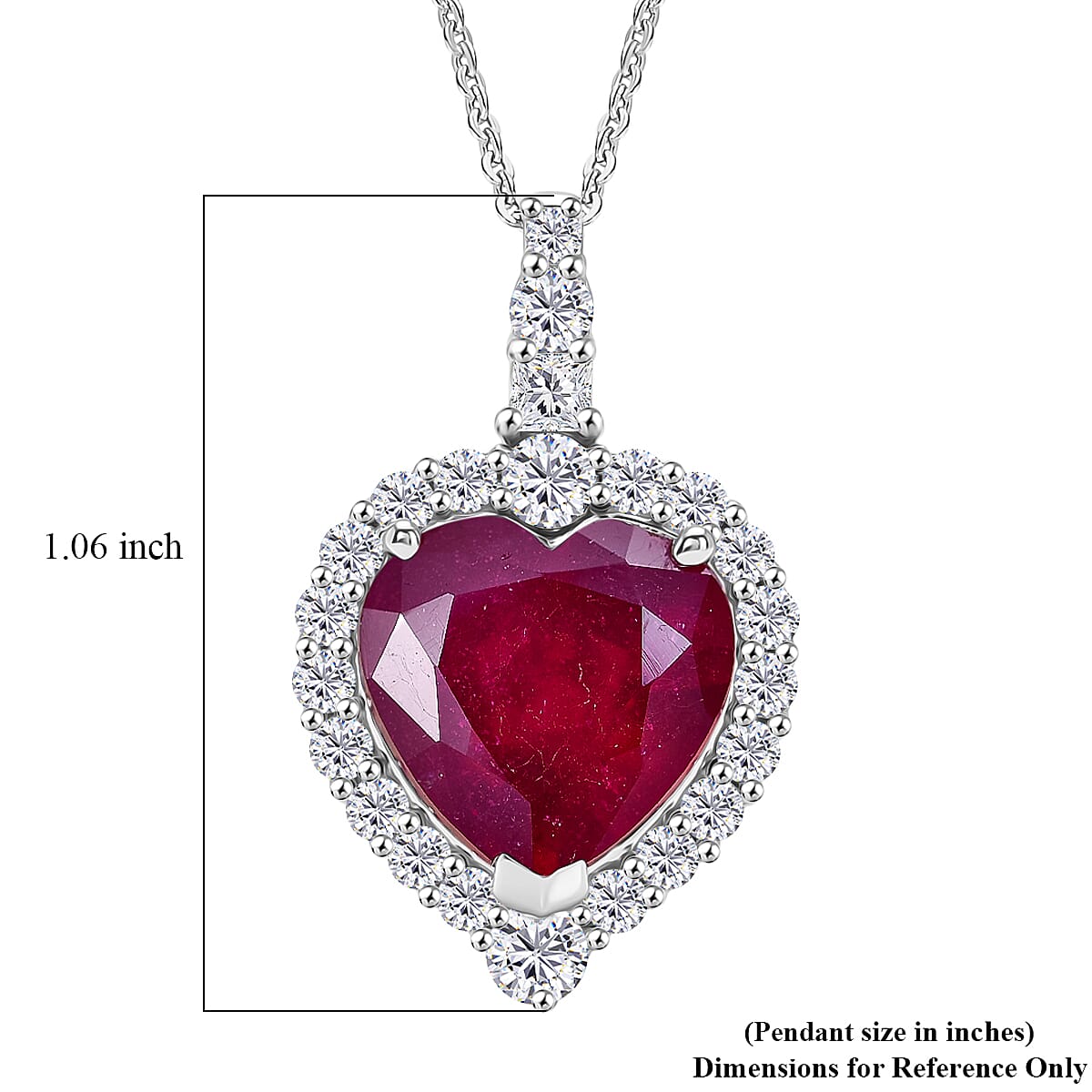 D'Joy Premium Niassa Ruby (FF) and Moissanite 9.70 ctw Pendant Necklace (20 Inches) in Rhodium Over Sterling Silver image number 6