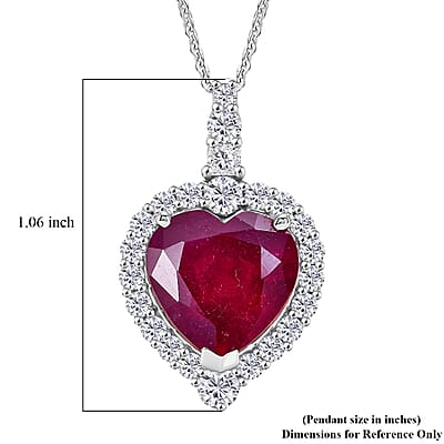 D'Joy Premium Niassa Ruby (FF) and Moissanite 9.70 ctw Pendant Necklace (20 Inches) in Rhodium Over Sterling Silver