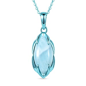 D'Joy AAA Larimar 3.40 ctw Pendant Necklace in Blue E-coat Sterling Silver 20 Inches 