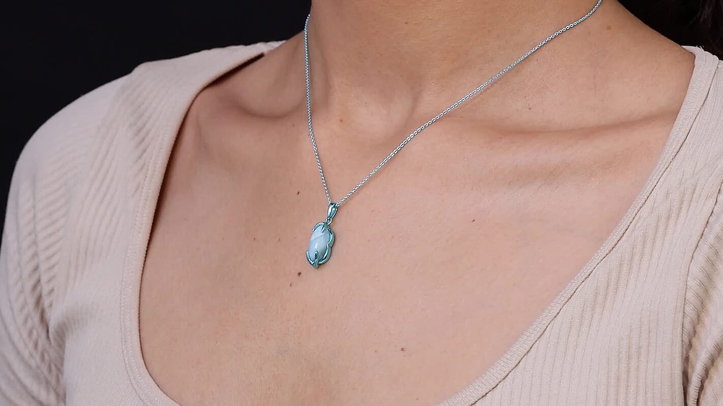 D'Joy AAA Larimar 3.40 ctw Pendant Necklace in Blue E-coat Sterling Silver 20 Inches