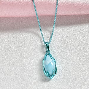 D'Joy AAA Larimar 3.40 ctw Pendant Necklace in Blue E-coat Sterling Silver 20 Inches 