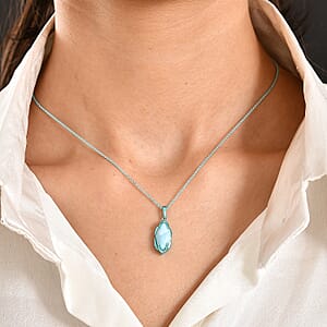 D'Joy AAA Larimar 3.40 ctw Pendant Necklace in Blue E-coat Sterling Silver 20 Inches 