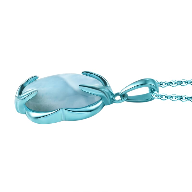D'Joy AAA Larimar 3.40 ctw Pendant Necklace in Blue E-coat Sterling Silver 20 Inches 