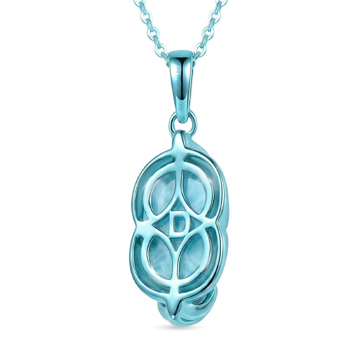 D'Joy AAA Larimar 3.40 ctw Pendant Necklace in Blue E-coat Sterling Silver 20 Inches 