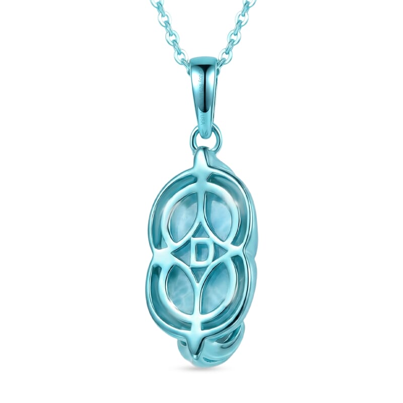 D'Joy AAA Larimar 3.40 ctw Pendant Necklace in Blue E-coat Sterling Silver 20 Inches 
