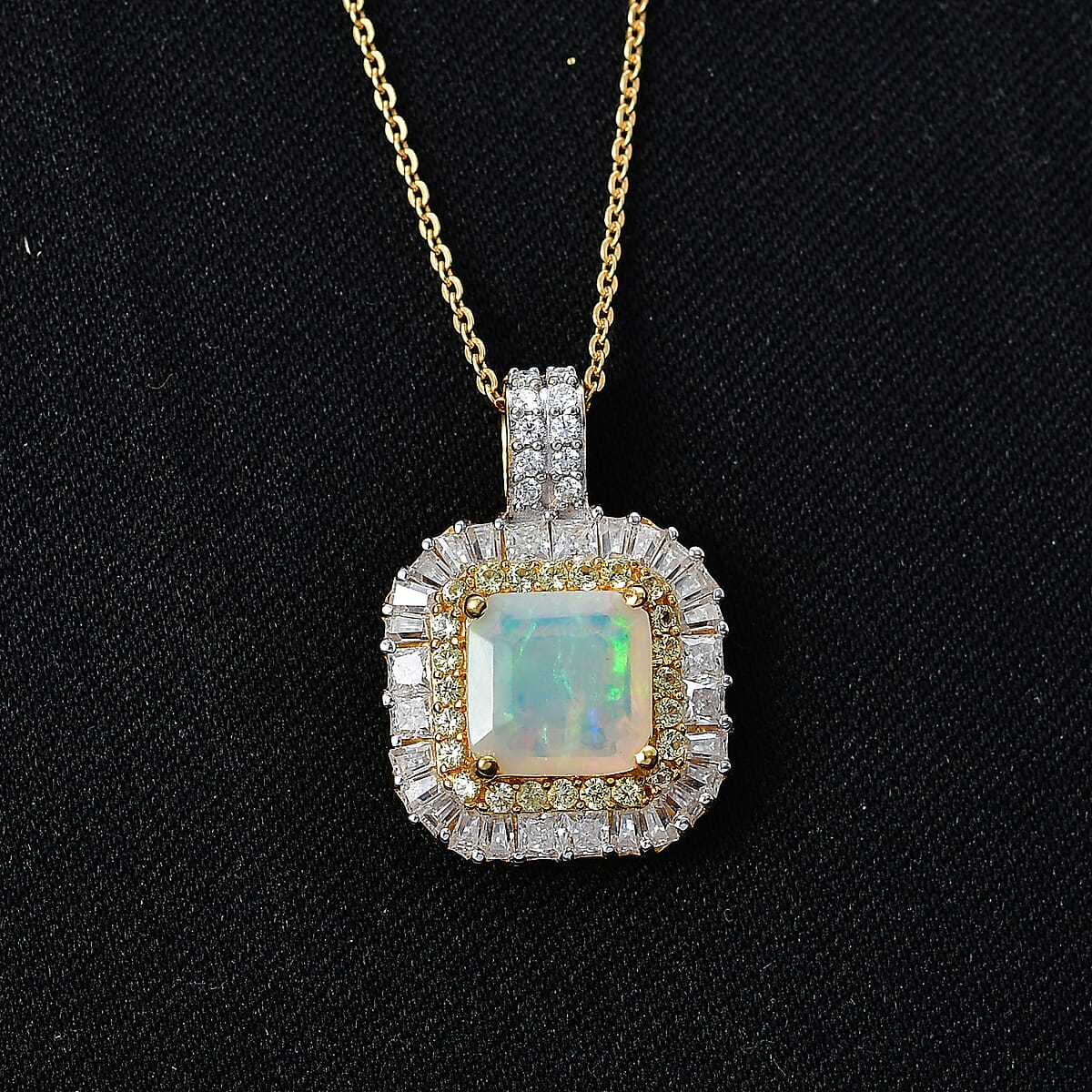 D'Joy Premium Asscher Cut Ethiopian Welo Opal and Multi Gemstone 2.65 ctw Pendant Necklace in 18K Vermeil Yellow Gold Over Sterling Silver 20 Inches image number 1