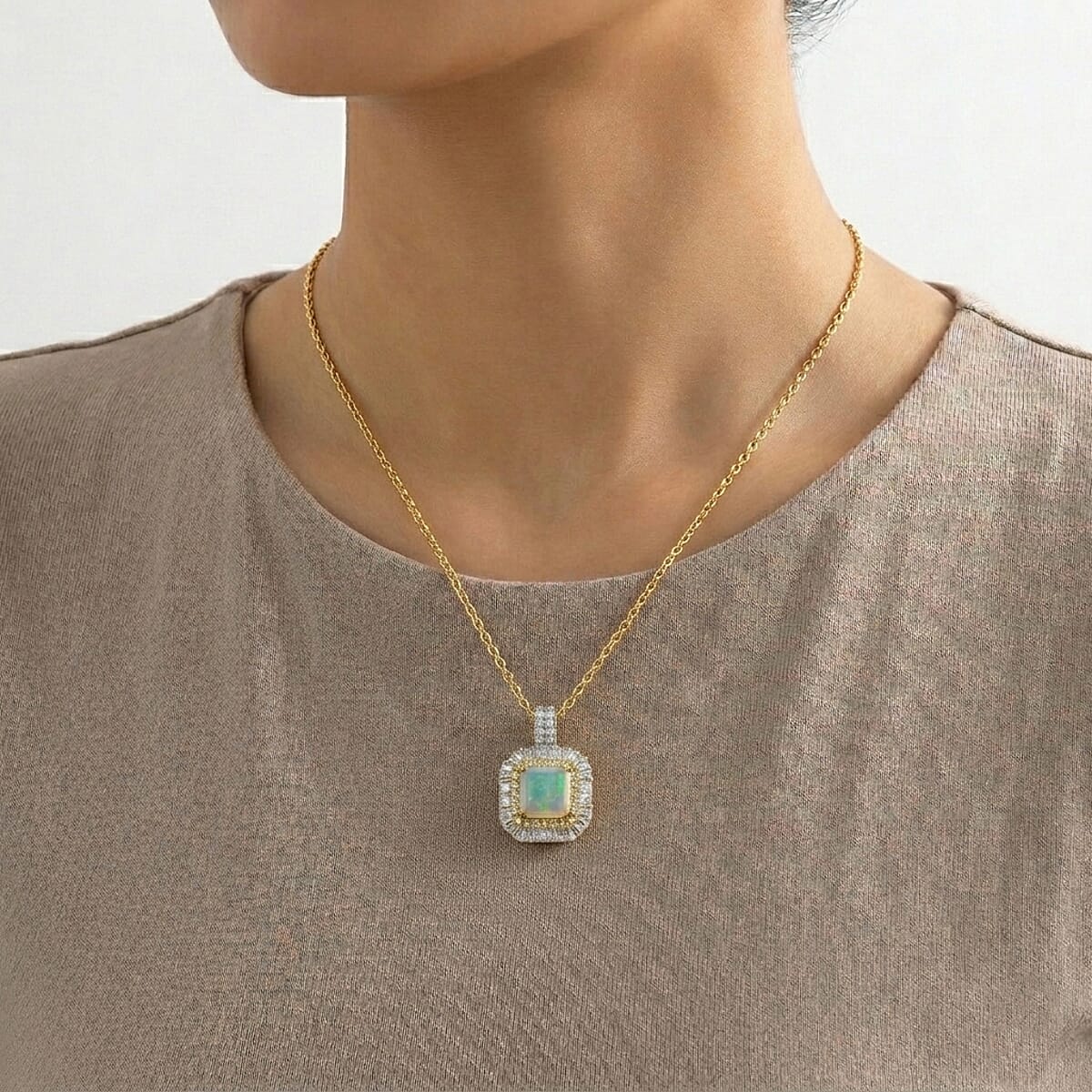 D'Joy Premium Asscher Cut Ethiopian Welo Opal and Multi Gemstone 2.65 ctw Pendant Necklace in 18K Vermeil Yellow Gold Over Sterling Silver 20 Inches image number 2