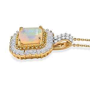 D'Joy Premium Asscher Cut Ethiopian Welo Opal and Multi Gemstone 2.65 ctw Pendant Necklace in 18K Vermeil Yellow Gold Over Sterling Silver 20 Inches