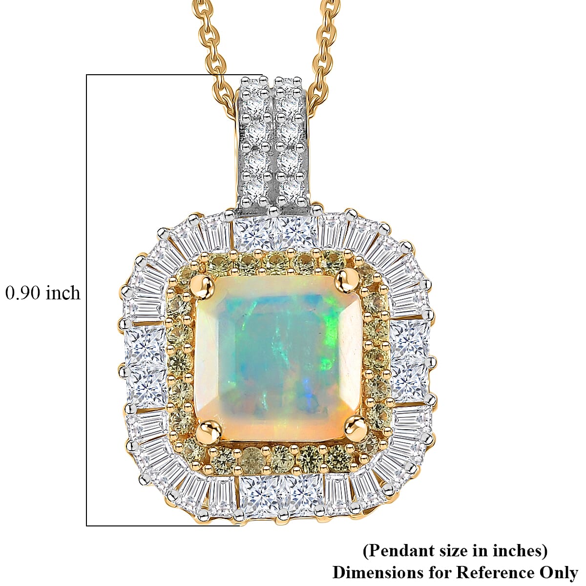 D'Joy Premium Asscher Cut Ethiopian Welo Opal and Multi Gemstone 2.65 ctw Prism Crown Pendant Necklace in 18K Vermeil Yellow Gold Over Sterling Silver 20 Inches