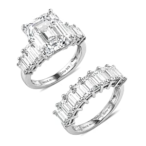 D'Joy Moissanite 10.65 ctw Set of 2 Elite Spark Ring in Rhodium Over Sterling Silver (Size 6.0)