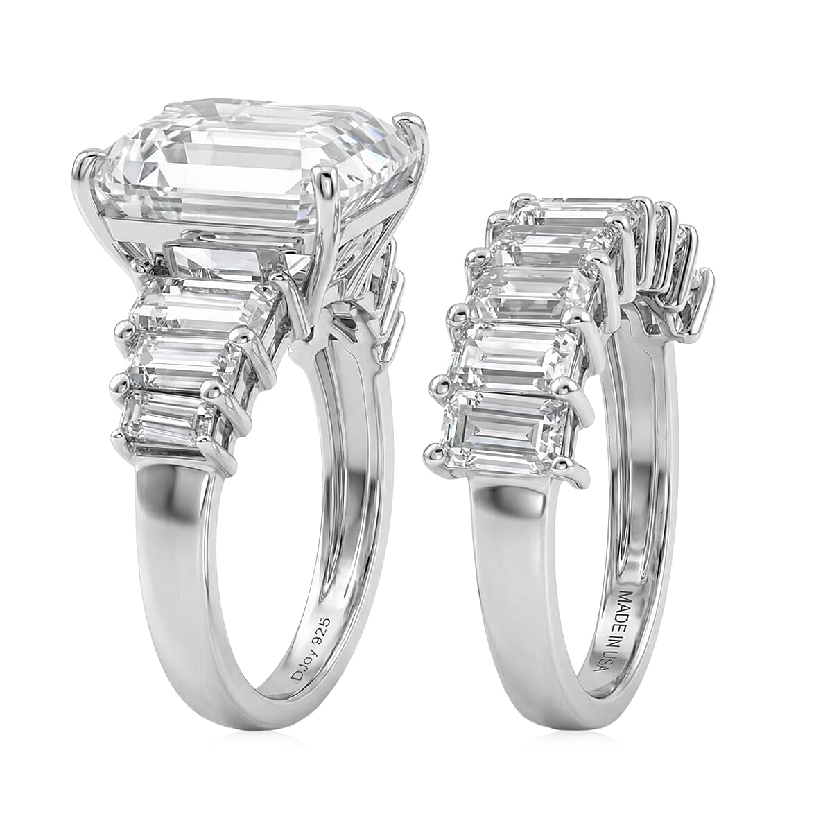 D'Joy Moissanite 10.65 ctw Set of 2 Elite Spark Ring in Rhodium Over Sterling Silver (Size 6.0)