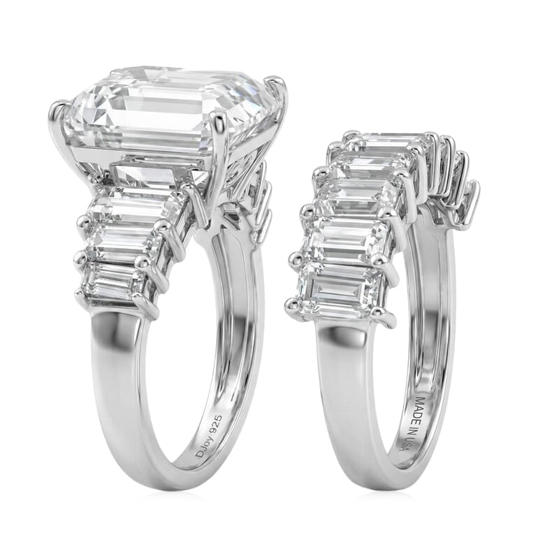 D'Joy Moissanite 10.65 ctw Set of 2 Elite Spark Ring in Rhodium Over Sterling Silver (Size 6.0)