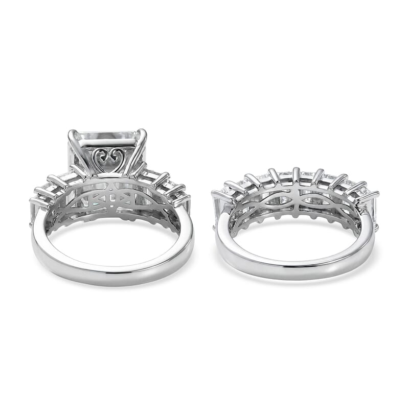 D'Joy Moissanite 10.65 ctw Set of 2 Elite Spark Ring in Rhodium Over Sterling Silver (Size 6.0)