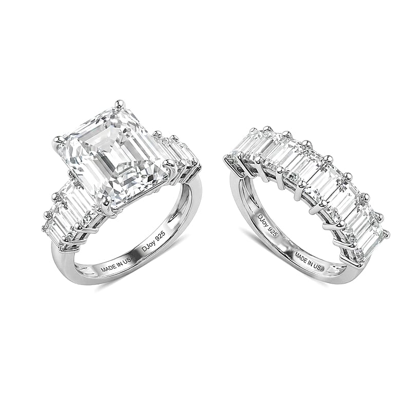 D'Joy Moissanite 10.65 ctw Set of 2 Elite Spark Ring in Rhodium Over Sterling Silver (Size 7.0)