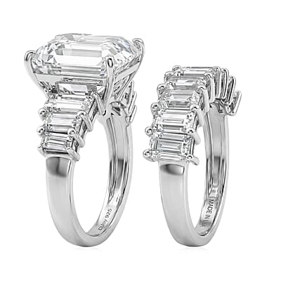 D'Joy Moissanite 10.65 ctw Set of 2 Elite Spark Ring in Rhodium Over Sterling Silver (Size 7.0)