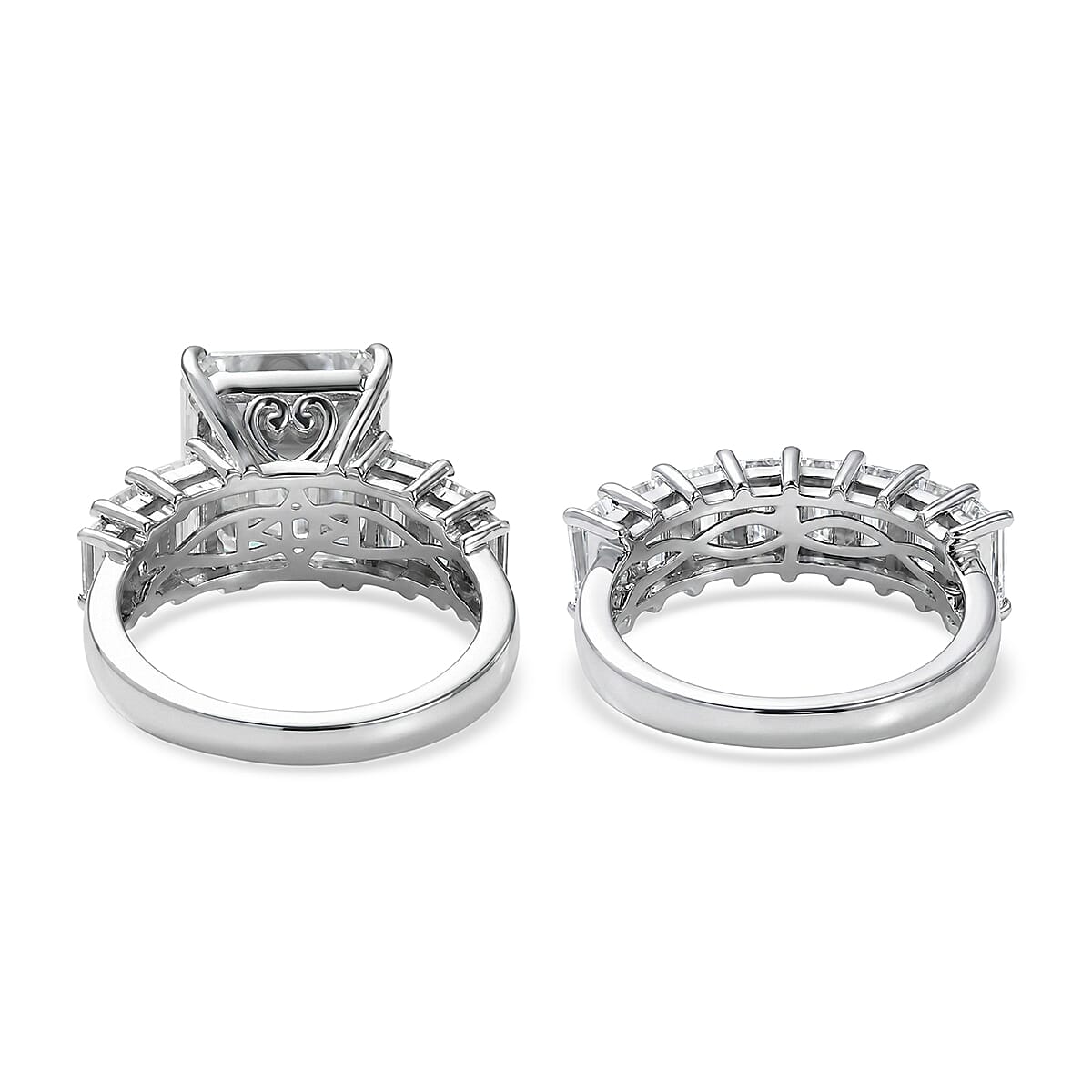 D'Joy Moissanite (Oct 12x10mm) Set of 2 Ring in Rhodium Over Sterling Silver 10.65 ctw image number 5