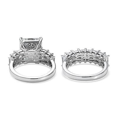 D'Joy Moissanite 10.65 ctw Set of 2 Elite Spark Ring in Rhodium Over Sterling Silver (Size 7.0)