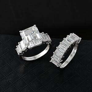 D'Joy Moissanite 10.65 ctw Set of 2 Elite Spark Ring in Rhodium Over Sterling Silver (Size 9.0)