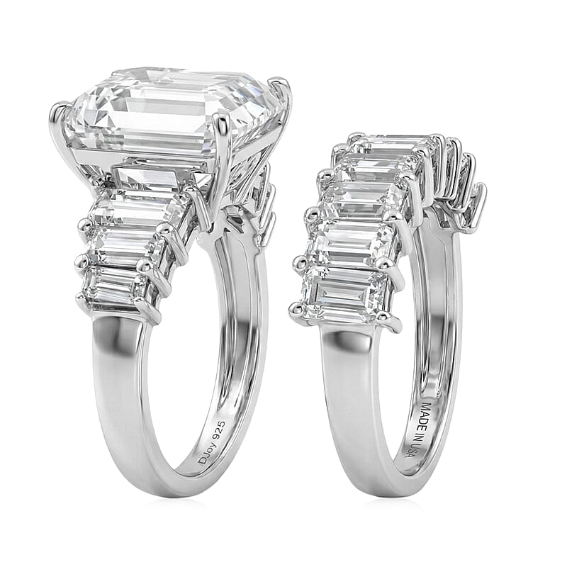 D'Joy Moissanite 10.65 ctw Set of 2 Elite Spark Ring in Rhodium Over Sterling Silver (Size 9.0)