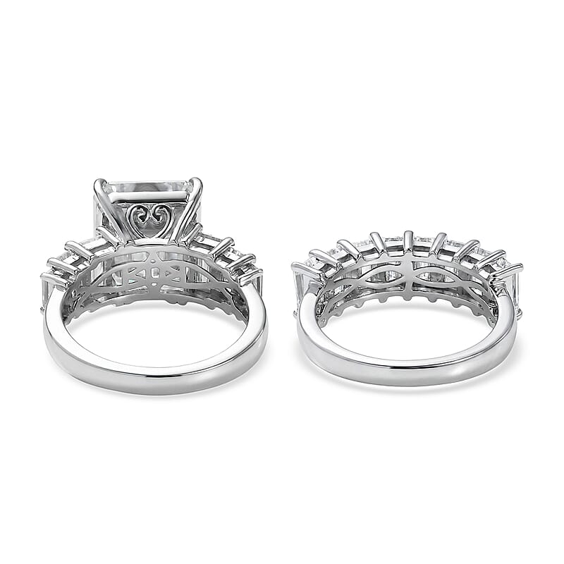 D'Joy Moissanite 10.65 ctw Set of 2 Elite Spark Ring in Rhodium Over Sterling Silver (Size 9.0)