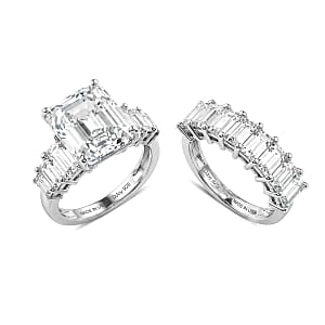 D'Joy Moissanite 10.65 ctw Set of 2 Elite Spark Ring in Rhodium Over Sterling Silver (Size 10.0)
