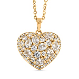 EverTrue Lab Created White Sapphire 2.50 ctw Heart Pendant in 18K YG Plated with ION Plated YG Stainless Steel Necklace (20 Inches)