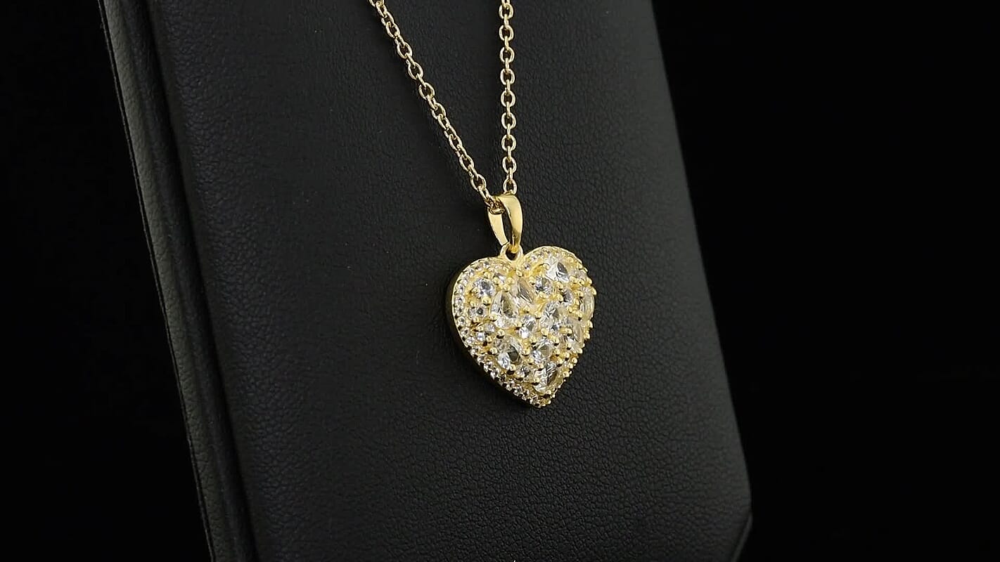 EverTrue Lab Created White Sapphire 2.50 ctw Heart Pendant in 18K YG Plated with ION Plated YG Stainless Steel Necklace (20 Inches)