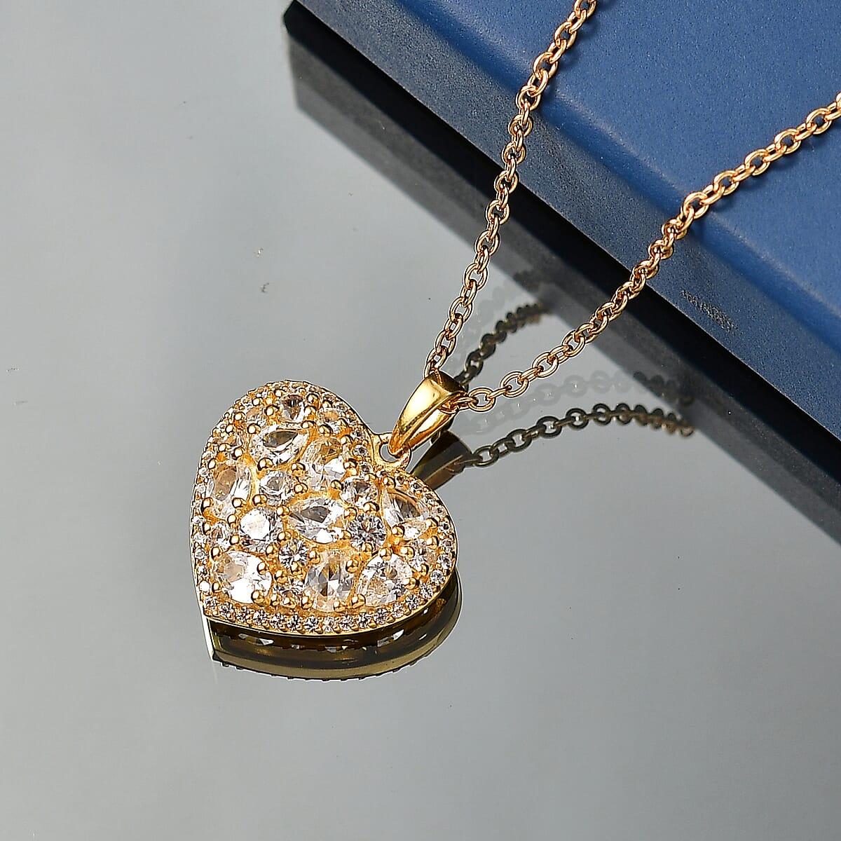 EverTrue Lab Created White Sapphire 2.50 ctw Heart Pendant in 18K YG Plated with ION Plated YG Stainless Steel Necklace (20 Inches) image number 1