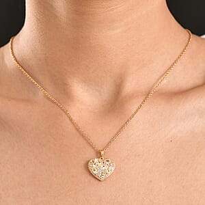EverTrue Lab Created White Sapphire 2.50 ctw Heart Pendant in 18K YG Plated with ION Plated YG Stainless Steel Necklace (20 Inches)