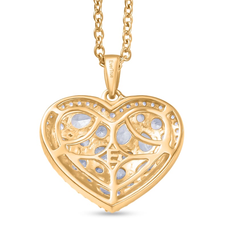 EverTrue Lab Created White Sapphire 2.50 ctw Heart Pendant in 18K YG Plated with ION Plated YG Stainless Steel Necklace (20 Inches)