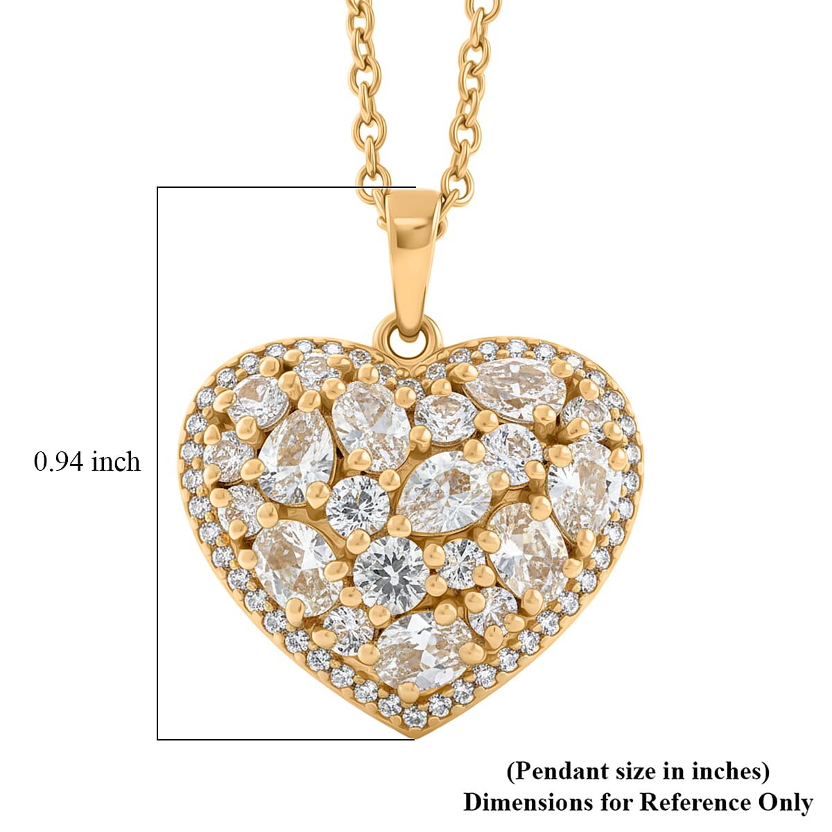 EverTrue Lab Created White Sapphire 2.50 ctw Heart Pendant in 18K YG Plated with ION Plated YG Stainless Steel Necklace (20 Inches)