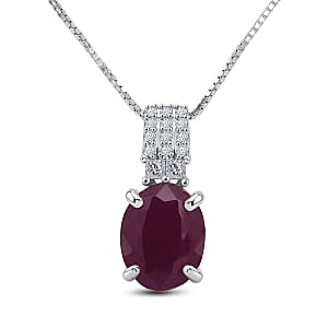 D'Joy AAA Natural Ruby and Moissanite 2.60 ctw Dynasty Flame Pendant Necklace in Rhodium Over Sterling Silver (20 Inches)