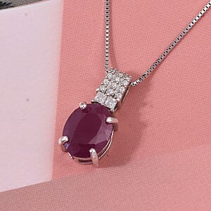 D'Joy AAA Natural Ruby and Moissanite 2.60 ctw Dynasty Flame Pendant Necklace in Rhodium Over Sterling Silver (20 Inches)