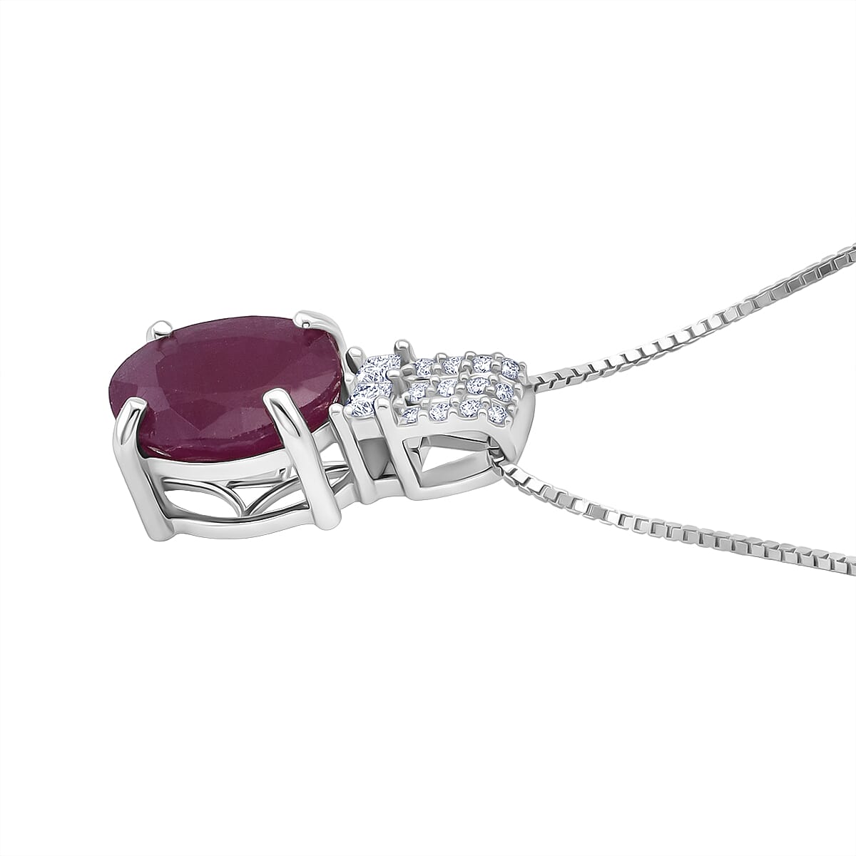 D'Joy AAA Natural Ruby and Moissanite 2.60 ctw Dynasty Flame Pendant Necklace in Rhodium Over Sterling Silver (20 Inches) image number 3