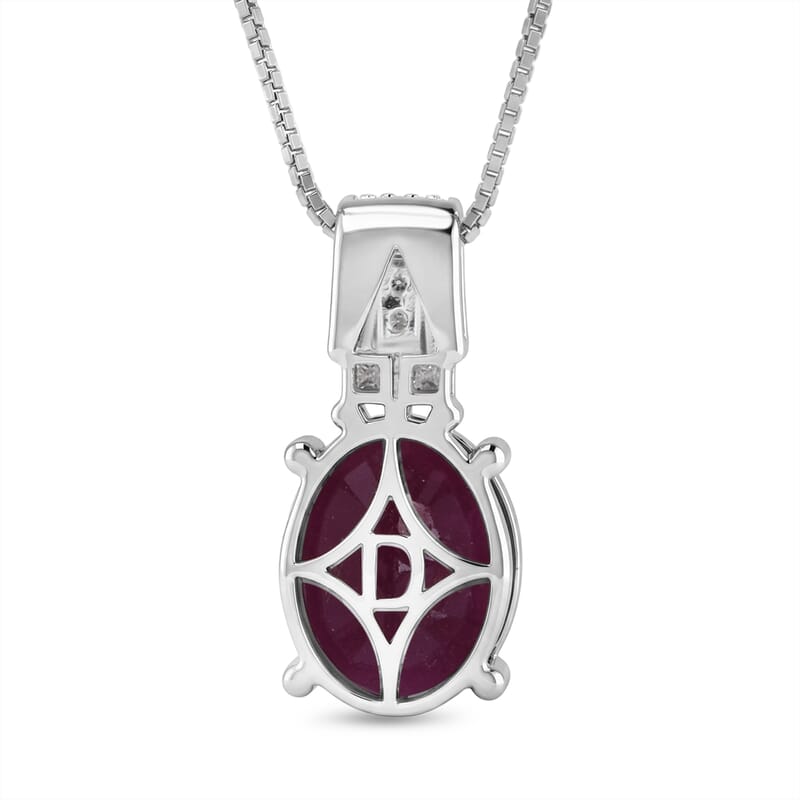D'Joy AAA Natural Ruby and Moissanite 2.60 ctw Dynasty Flame Pendant Necklace in Rhodium Over Sterling Silver (20 Inches)