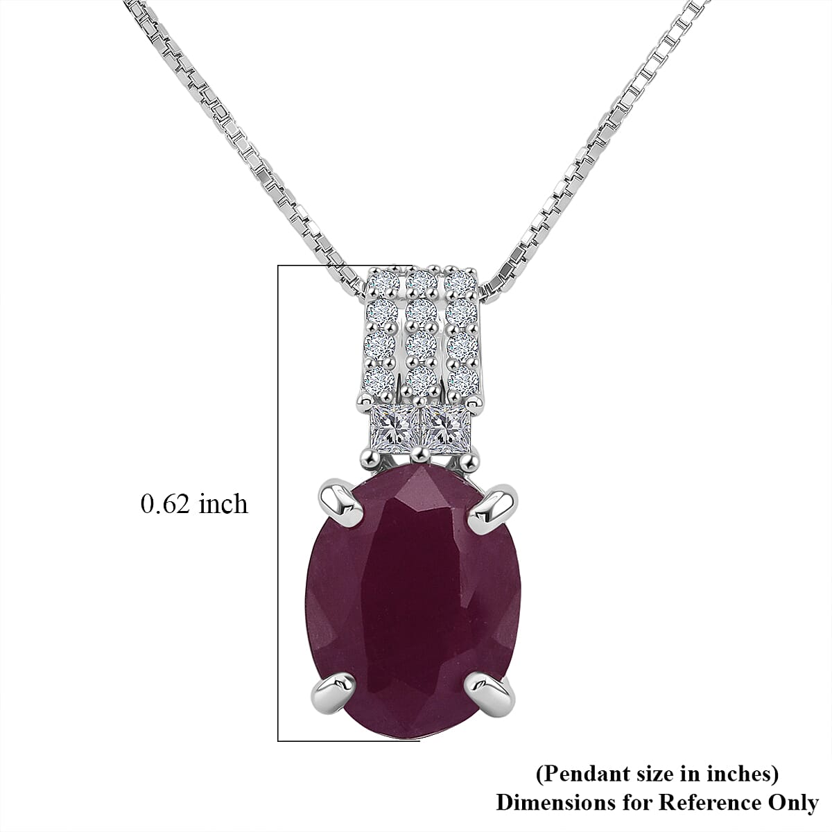 D'Joy AAA Natural Ruby and Moissanite 2.60 ctw Dynasty Flame Pendant Necklace in Rhodium Over Sterling Silver (20 Inches)