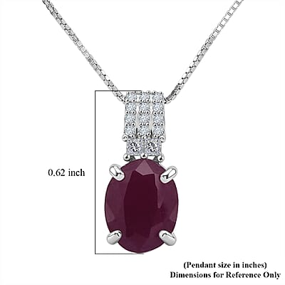 D'Joy AAA Natural Ruby and Moissanite 2.60 ctw Dynasty Flame Pendant Necklace in Rhodium Over Sterling Silver (20 Inches)