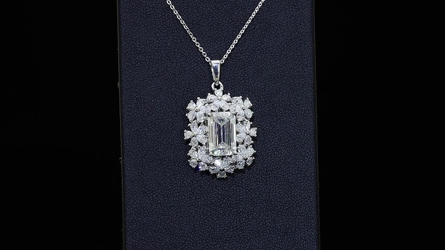 D'Joy Moissanite 5.30 ctw Pendant Necklace in Rhodium Over Sterling Silver (20 Inches)