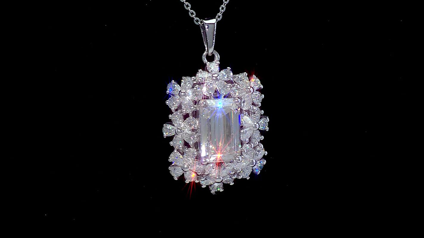 D'Joy Moissanite 5.30 ctw Pendant Necklace in Rhodium Over Sterling Silver (20 Inches)