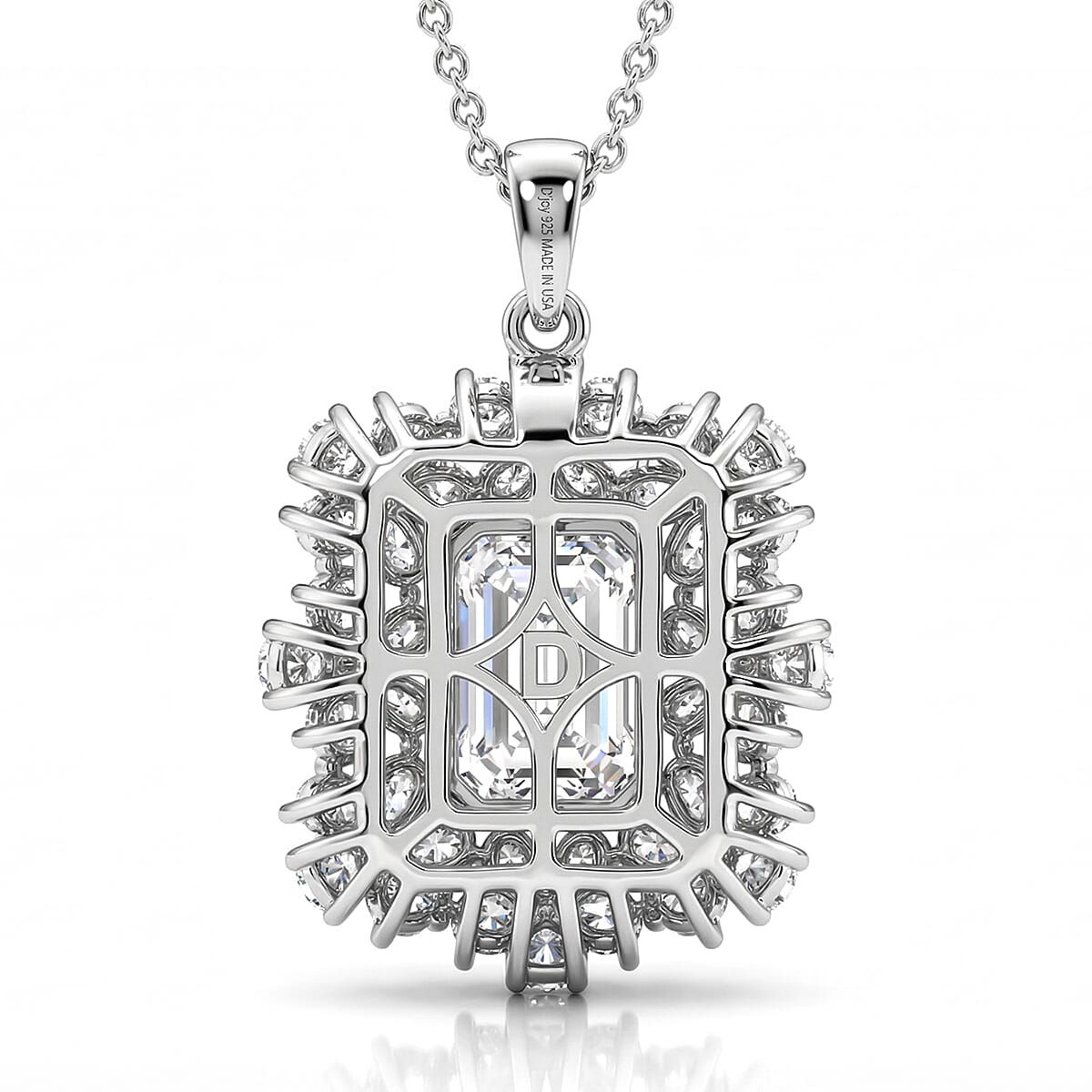D'Joy Moissanite 5.30 ctw Plumeria Flower Pendant Necklace in Rhodium Over Sterling Silver (20 Inches)