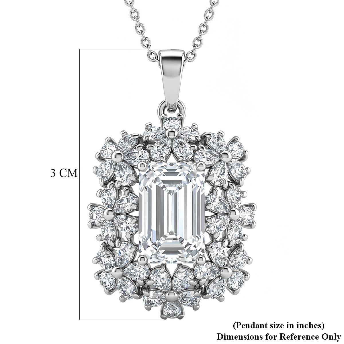 D'Joy Moissanite 5.30 ctw Plumeria Flower Pendant Necklace in Rhodium Over Sterling Silver (20 Inches)