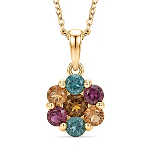 D'Joy Premium Multi Tourmaline 1.60 ctw Pendant Necklace in 18K Vermeil Yellow Gold Over Sterling Silver 20 Inches 